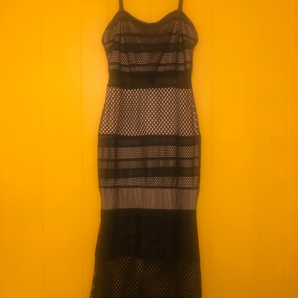 Ankle length black mesh dress